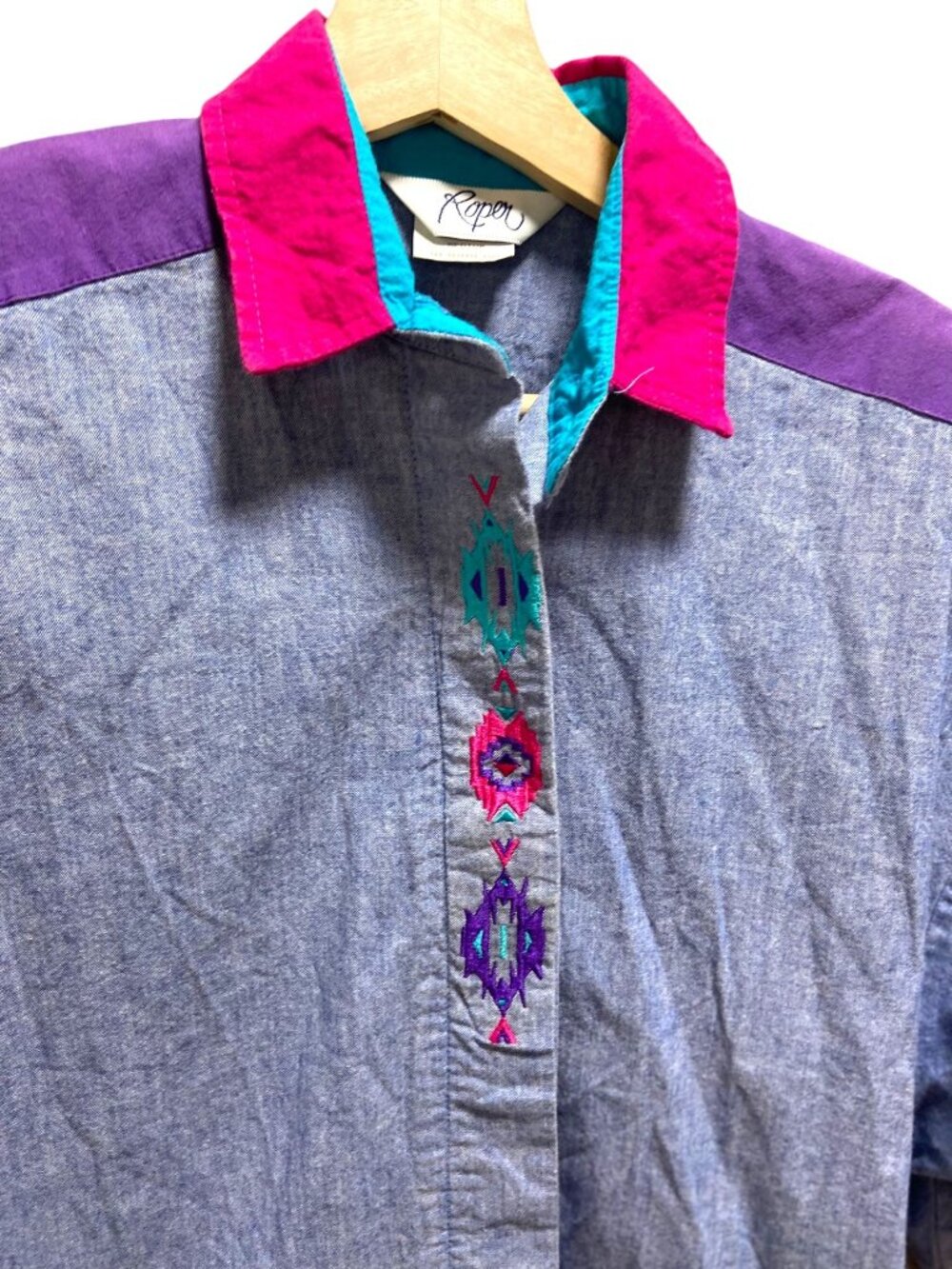 Roper Embroidered Western Shirt Blue Size M  Rodeo Southwestern Vintage Cowgirl - Picture 8 of 12